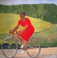 "Колхозница на велосипеде". (Картина А. Дейнеки. 1935 год)