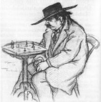 Эйно Лейно за шахматами. Рисунок Нюхолма 1921 г.